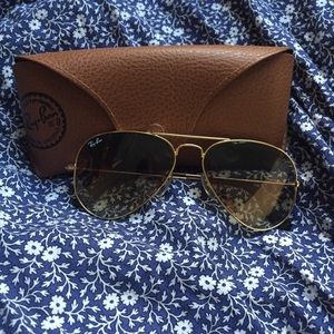 Ray Ban Aviator Sunglass Gold Brown