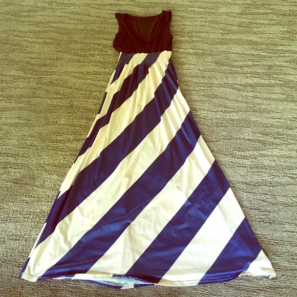 Navy striped maxi dress