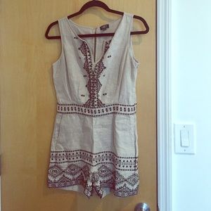 Beige linen romper