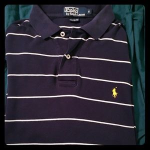 Navy/white striped polo shirt