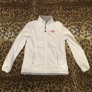 White and Pink North Face Fleece Jacket