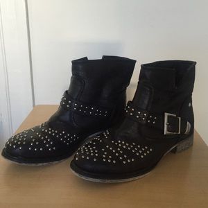 Black studded moto boots