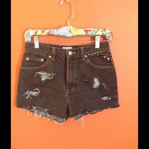 High waisted black denim shorts