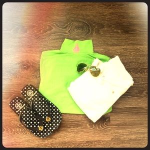 Green J. Crew Polo with Pink Boat Collar