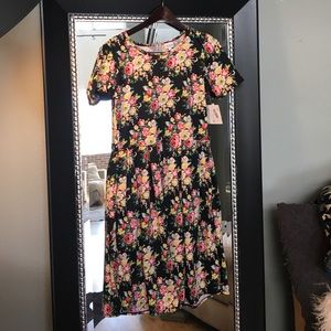 LuLaRoe black dress with bright floral pattern