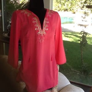 New Pink/Coral gold Embroidered Blouse!