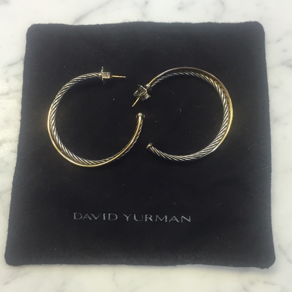 David Yurman "Crossover" hoop earrings with gold
