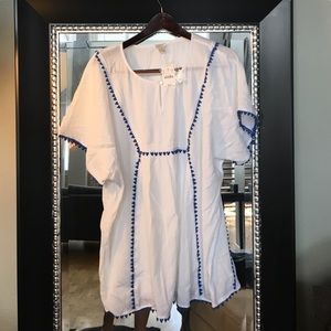 White flowy J. Crew top with blue detail