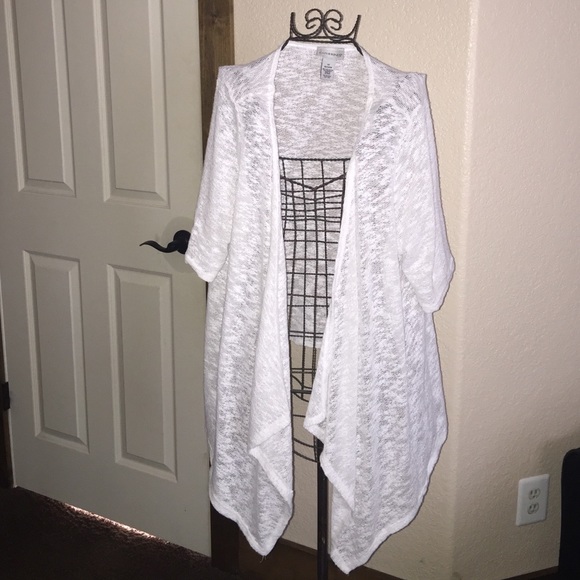Catherines Sweaters - Sweet white gauzy short sleeve open front cardigan