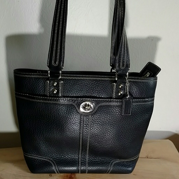 Coach Black Pebbled Leather Hamilton Tote F13959