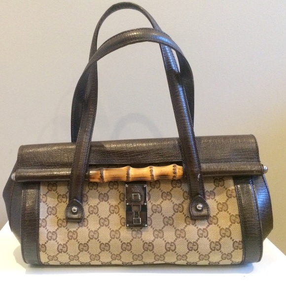 GUCCI Monogram Bamboo Bullet Satchel Brown - Picture 3 of 5