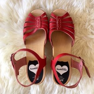 Swedish Hasbeens for H&M Red Sandal Clogs