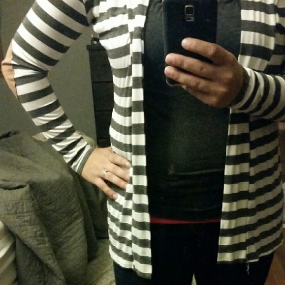 NWOT Gray striped cardigan with elbow patches - Picture 3 of 3