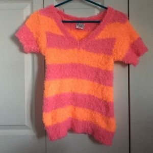 Justice Orange and Pink Striped Sweater