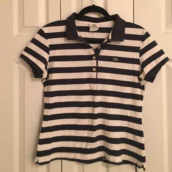 Lacoste woman's navy blue and white striped polo
