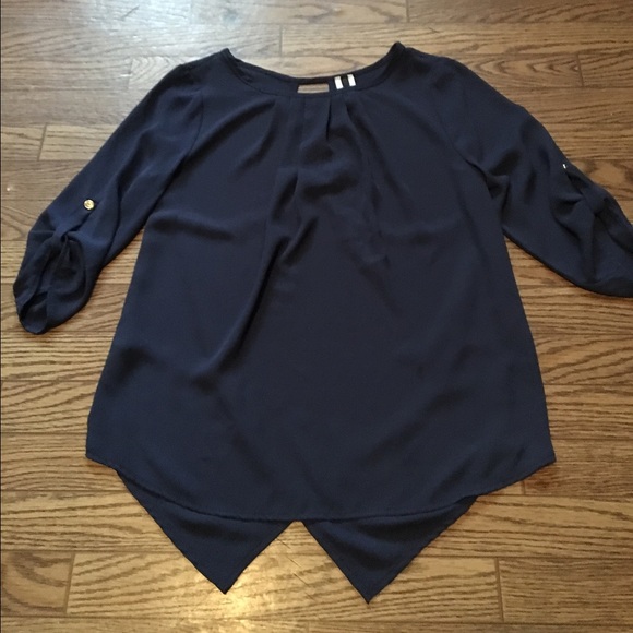 Navy 3/4 sleeve split back top