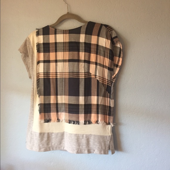 Anthropologie white, grey and plaid shirt.