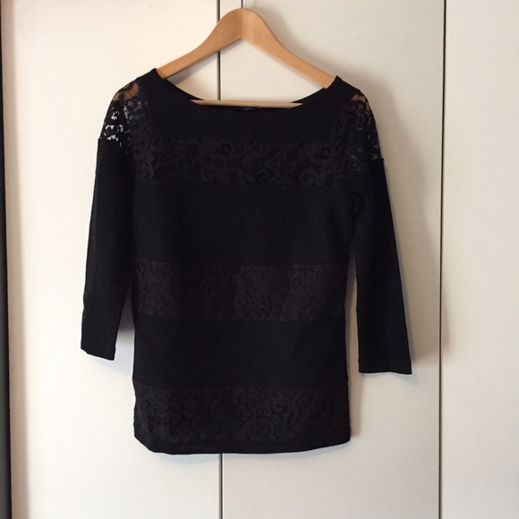 Ann Taylor 3/4 sleeve lace detail sweater