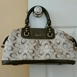 "Coach Ashley Beige with brown leather  handbag"