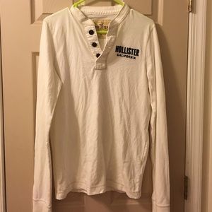 Hollister 1/4 button up white and blue