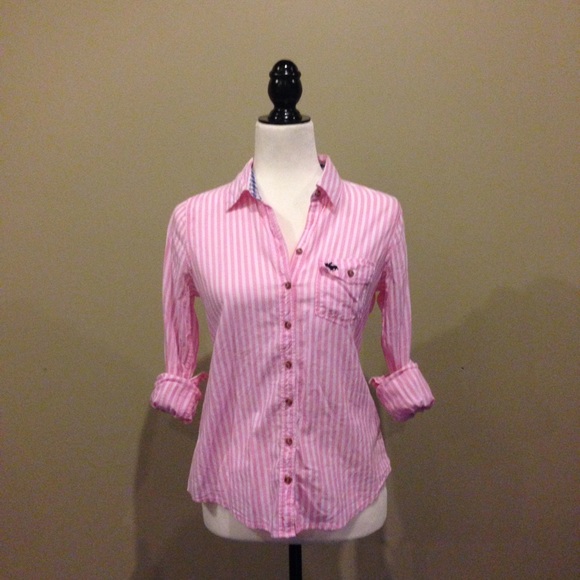 Pink and white striped button-down blouse - Picture 1 of 4