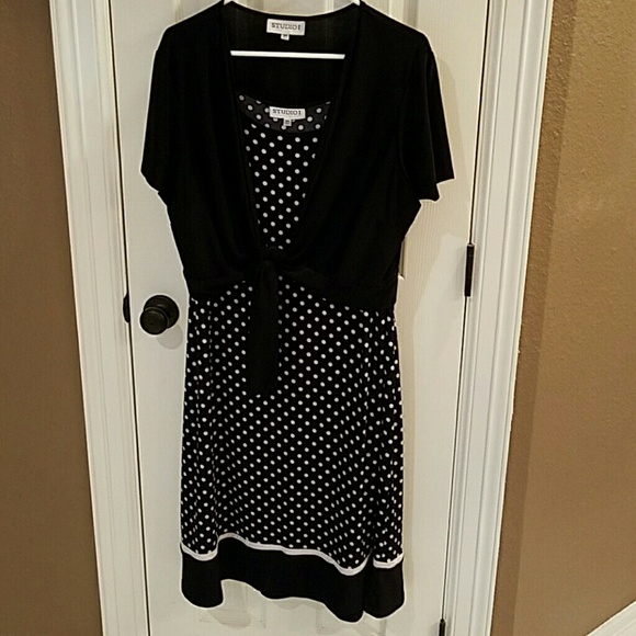 Black and white polka dotted dress with jacket