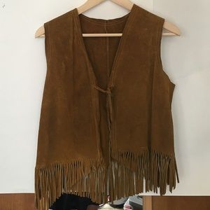 Free People Brown Suede Fringe Vest