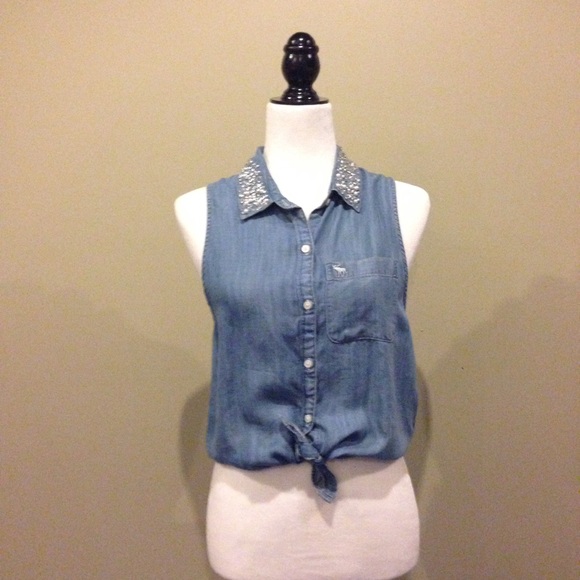 Chambray sleeveless top with beading - Picture 4 of 4
