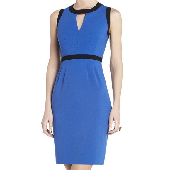 NEW BCBGMAXAZRIA LARKSPUR BLUE COMBO MOLLIE CUTOUT SHEATH DRESS ZBA6W401 SIZE. 6