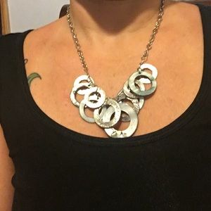 Necklace, blue shell and silver