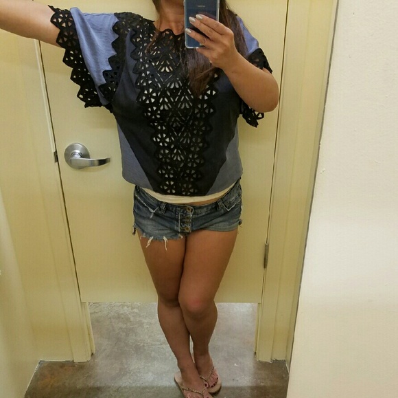 SOLD! Rebecca Taylor Lace Cutout Top - Picture 2 of 3