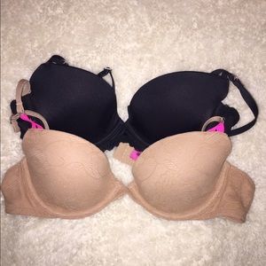 2 Victoria's Secret PINK Bras - 34A Black and Tan