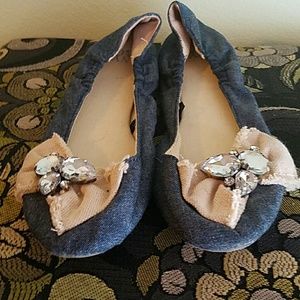 Embellished Soft Denim Flats
