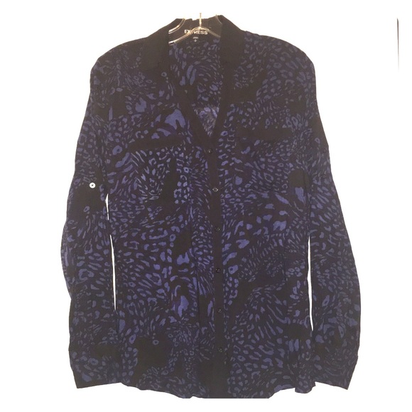 Express leopard print V neck button down