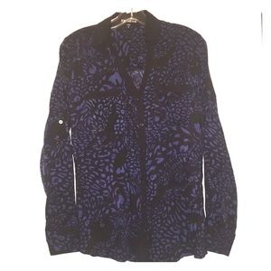 Express leopard print V neck button down