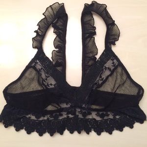 Black lace ruffle bralette Free People|Only Hearts
