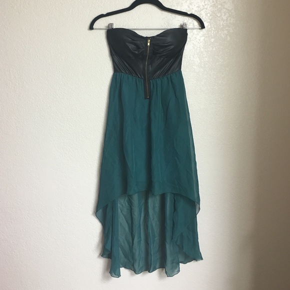 Black/Green Colorblock Strapless Hi-Low Dress (S)