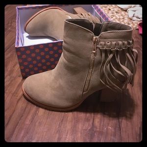 Light Tan Fringe Booties