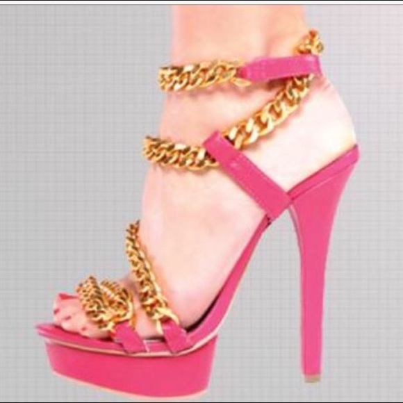 Hot Pink Melody Ehsani Asjai Gold Chain Sandals