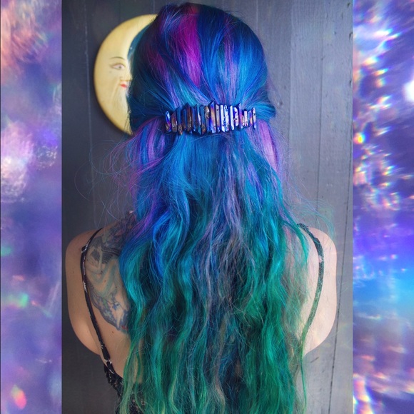 Large Dark Blue Titanium Quartz Crystal Barrette🌀 - Picture 2 of 4