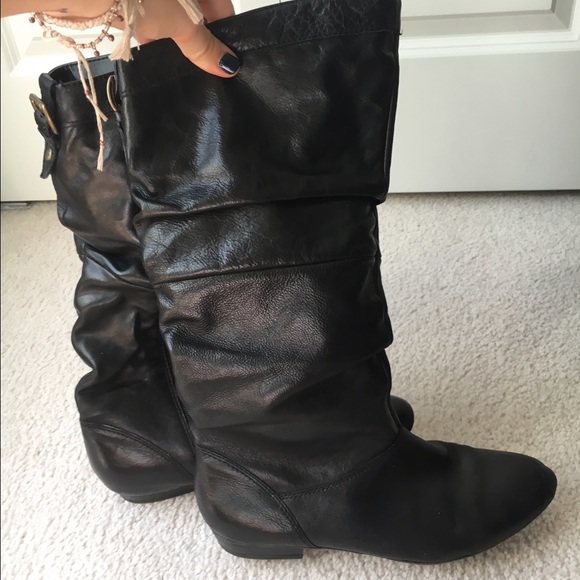 Black slouched tall boots