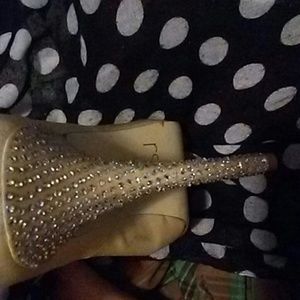 Cream colored rhinestone encrusted heels