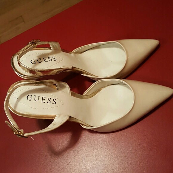 Guess Shoes - Guess Bone and Gold Sling Back size 9 heel 4 1/4 "