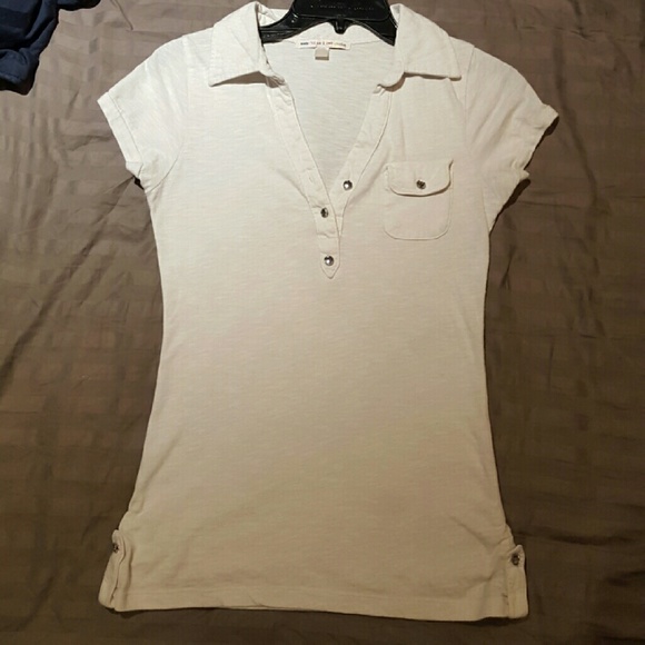 White collared shirt with jewel accent buttons