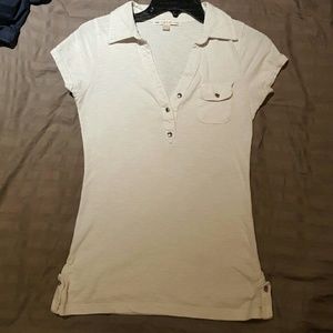 White collared shirt with jewel accent buttons