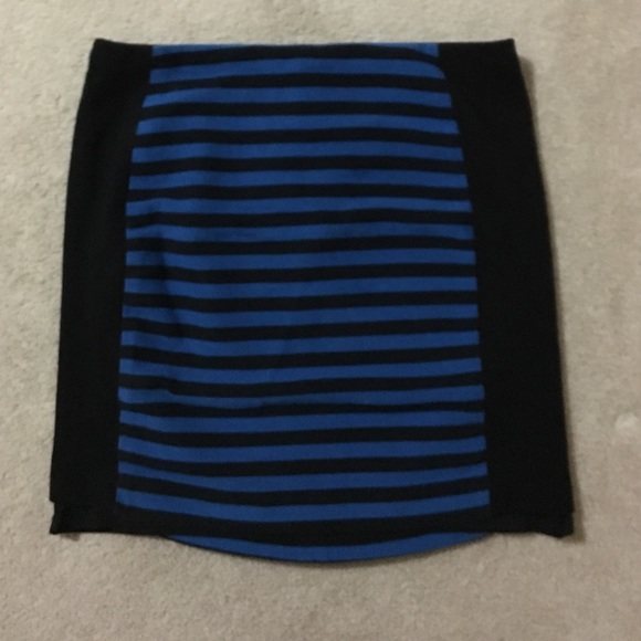 Black and cobalt blue striped mini skirt