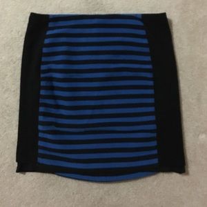 Black and cobalt blue striped mini skirt