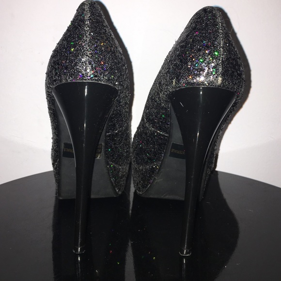 Qupid Black Glitter Platform Stiletto Heels - Picture 3 of 4