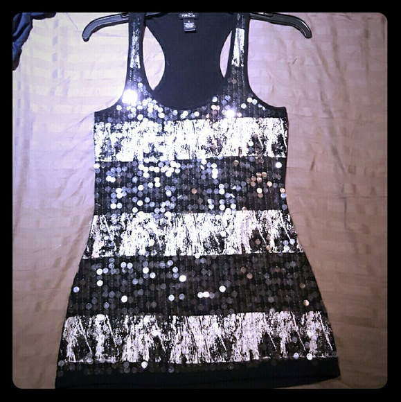 Sequined black and silver club tank