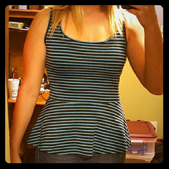 Striped black and blue cinched club top